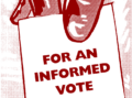 Graphic of a hand holding a ballot that reads "For an informed vote"